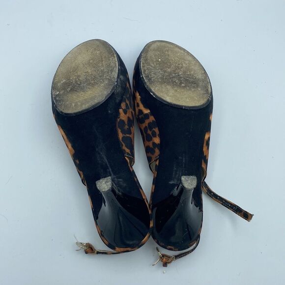 Nine West Animal Print Peep Toe Stiletto Heel Slingback Sandals Brown Size 7M - Picture 6 of 6